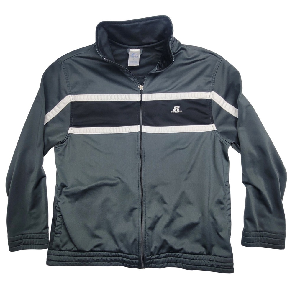 Russell Athletic Mens Track Jacket Charcoal‎ Grey Black White Colorblock Large